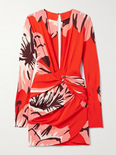Johanna Ortiz Gangaway twist-front floral-print crepe mini dress Orange