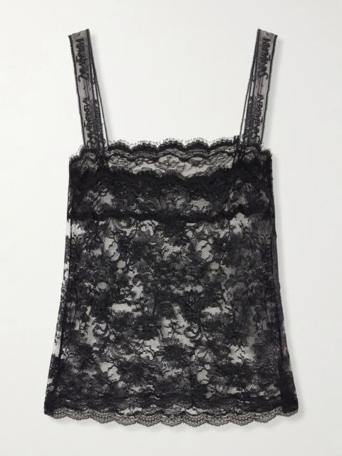 SAINT LAURENT Dentelle Ramure Fleurie scalloped ace tank Black