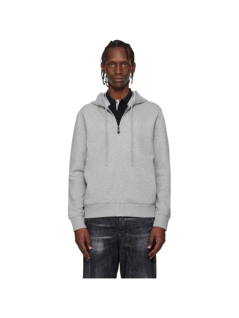 BOSS Gray Stretch Cotton Logo Detail Zip-Up Hoodie