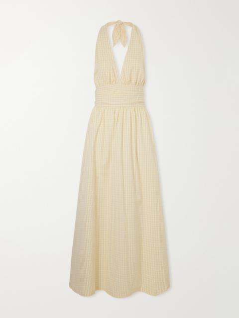 FAITHFULL Lido Gathered Checked Cotton Halterneck Maxi Dress