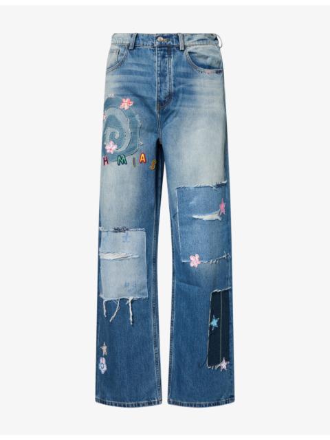 NAHMIAS Wipeout Embroidered-Patches Denim Jeans