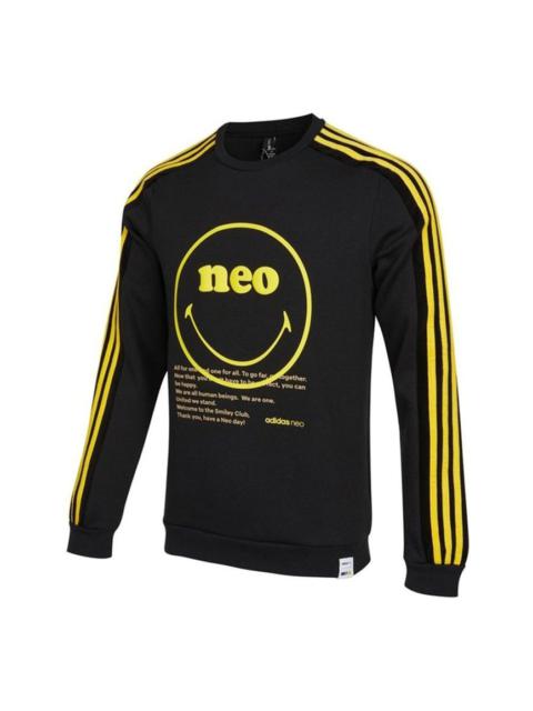 adidas Men's adidas neo Smly Swt Smiling Face Printing Knit Round Neck Pullover Black HB7408