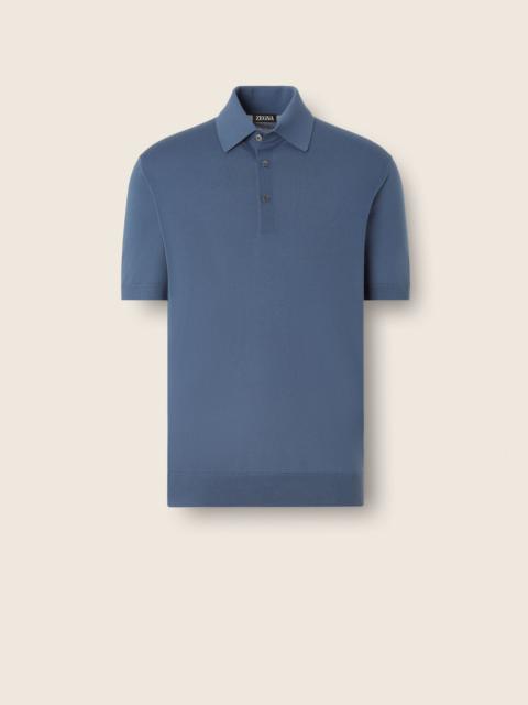 ZEGNA LIGHT BLUE MÉLANGE TROFEO 15MILMIL15 WOOL POLO SHIRT