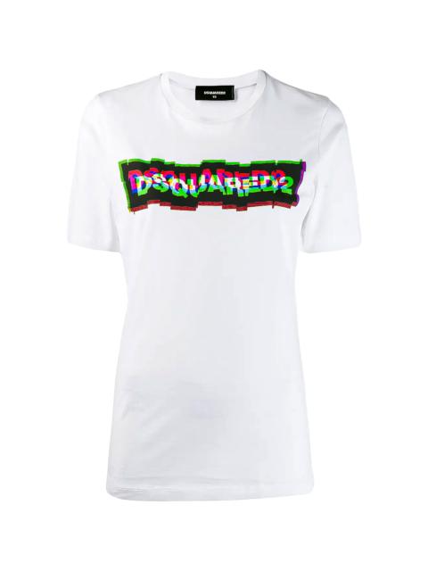 DSQUARED2 Glitch Logo Print Cotton T-Shirt "White" S75GD0032-S22844-100