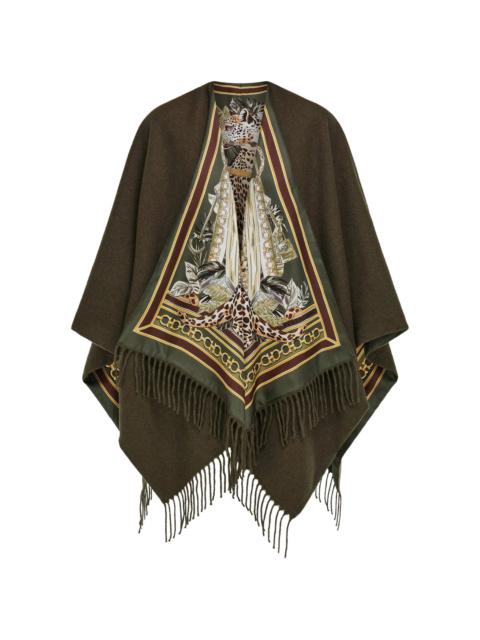 FERRAGAMO Ferragamo Feline Print Cashmere And Silk Reversible Cape