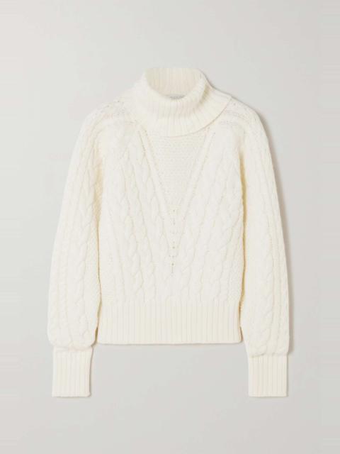 Cable-knit wool turtleneck sweater