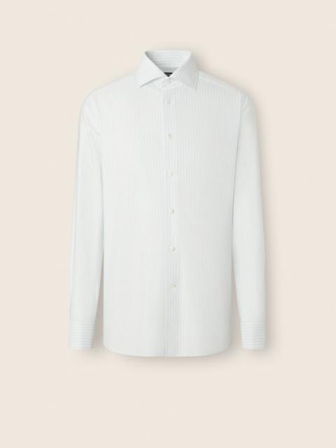 ZEGNA WHITE AND LIGHT BLUE STRIPED SILK COTTON AND CASHMERE SHIRT