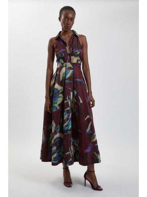 KAREN MILLEN Petite Abstract Print Organza Collared Maxi Dress