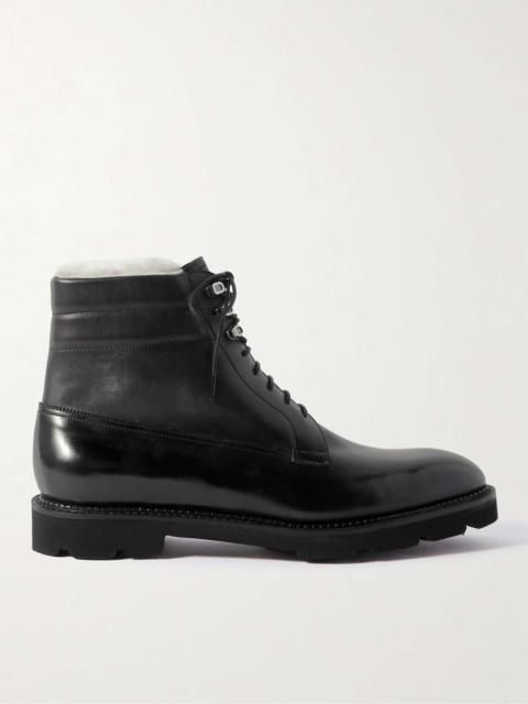 John Lobb Adler Faux Shearling-Lined Polished-Leather Boots