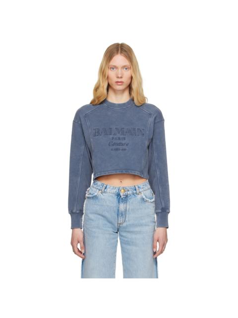 Balmain Blue 'Balmain Couture' Embroidered Sweatshirt