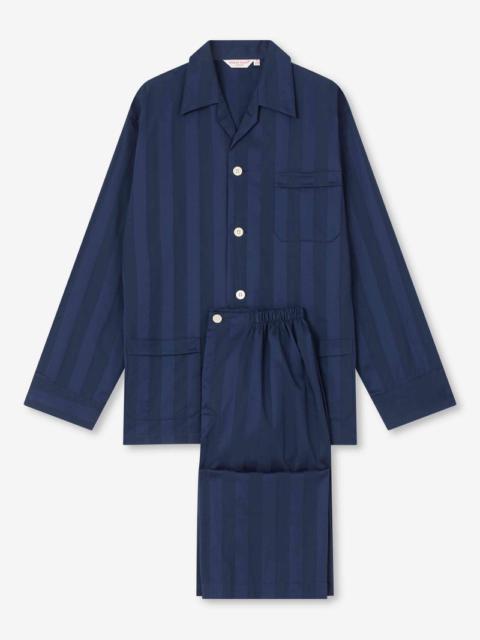 Men's Classic Fit Pyjamas Lingfield Cotton Satin Navy