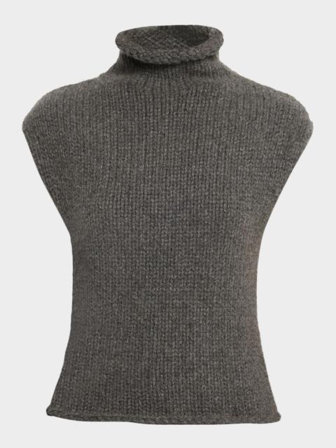 KHAITE Sly Cap-Sleeve Turtleneck Cashmere Top