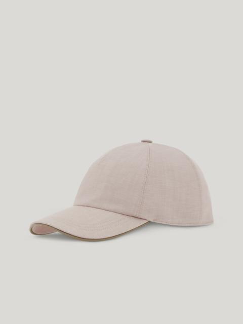 Canali BEIGE BASEBALL CAP IN A WOOL AND LINEN BLEND WITH NAPPA LEATHER DETAILS