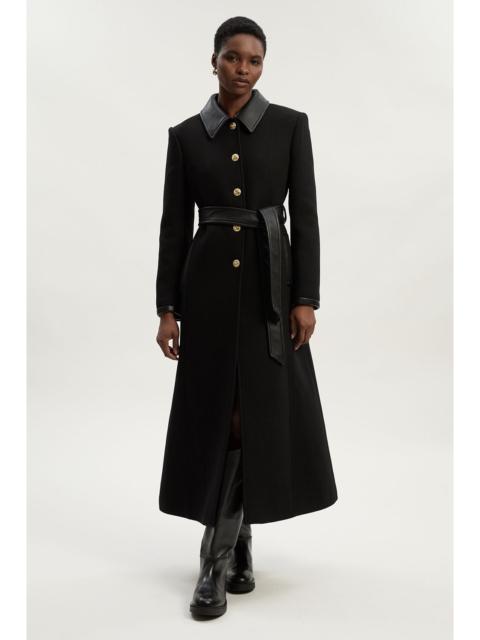 KAREN MILLEN Wool Pu Mix Belted Tailored Maxi Coat