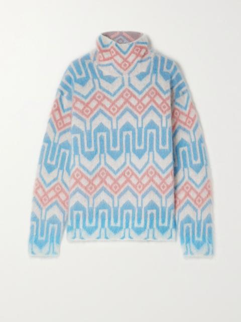 Moncler Grenoble Jacquard-knit mohair-blend turtleneck sweater Blue