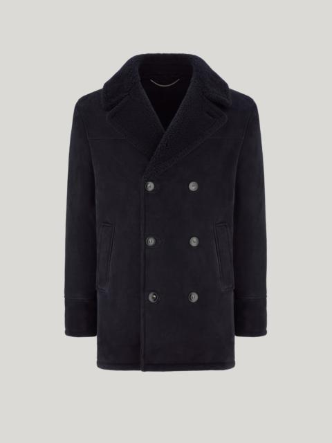 Canali DOUBLE-BREASTED BLUE SHEARLING CAR COAT