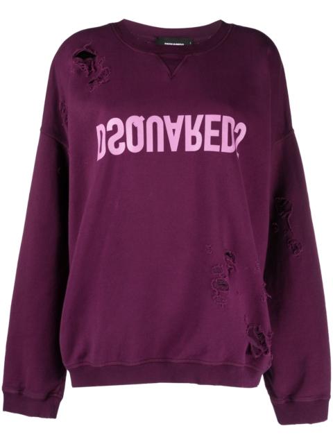 DSQUARED2 ripped detailing logo-print hoodie