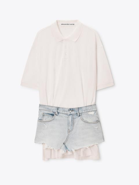 Alexander Wang Layered Polo Mini Dress with Reconstructed Denim Skirt
