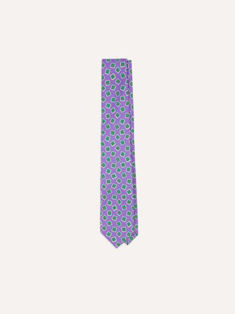 Drake's Purple Jumbled Tile Print Silk Self Tipped Tie