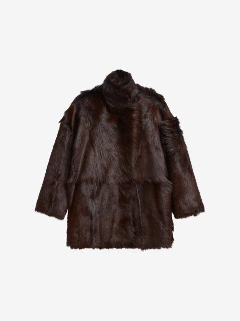 The Frankie Shop Nerola Funnel Neck Fur Coat - Plum
