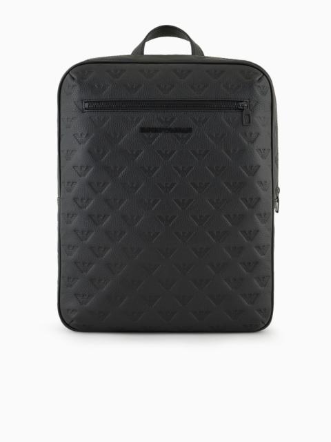EMPORIO ARMANI Slim leather backpack with all-over embossed eagle