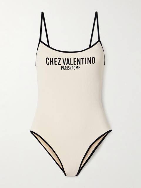 Valentino Printed Waffle-knit Swimsuit