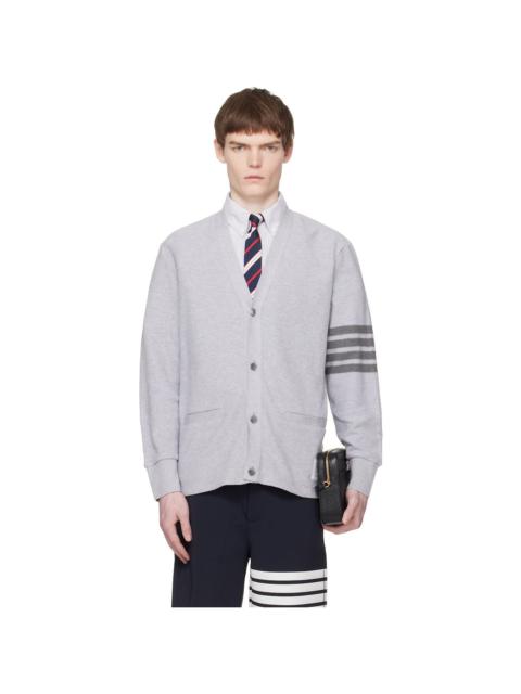 Thom Browne Gray Textured Pique 4-Bar Cardigan