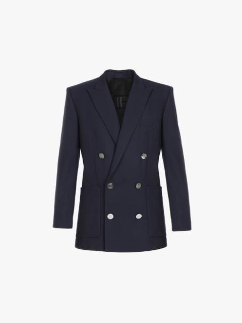 Navy blue wool blazer with double-breasted silver-tone buttoned fastening