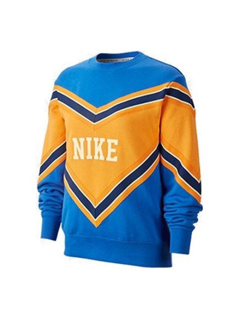 (WMNS) Nike Splicing Fleece Lined Knit Round Neck Pullover 'Blue Orange' BV2921-480