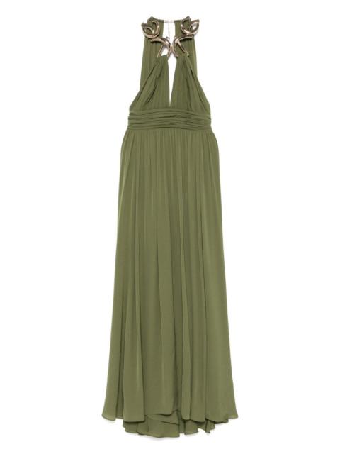 ELIE SAAB metallic-neck silk maxi dress