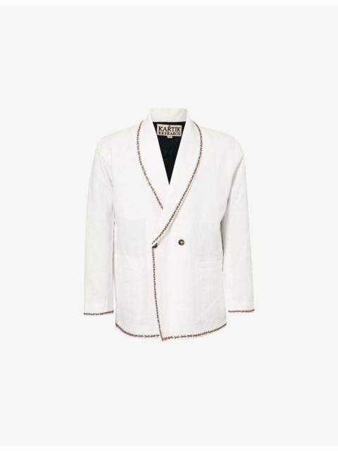 KARTIK RESEARCH Double-Breasted Contrast-Embroidered Linen Jacket