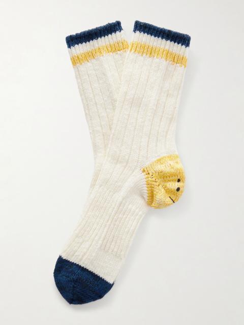 Kapital Ivy Rainbowy Happy Heel Cotton and Hemp-Blend Socks White