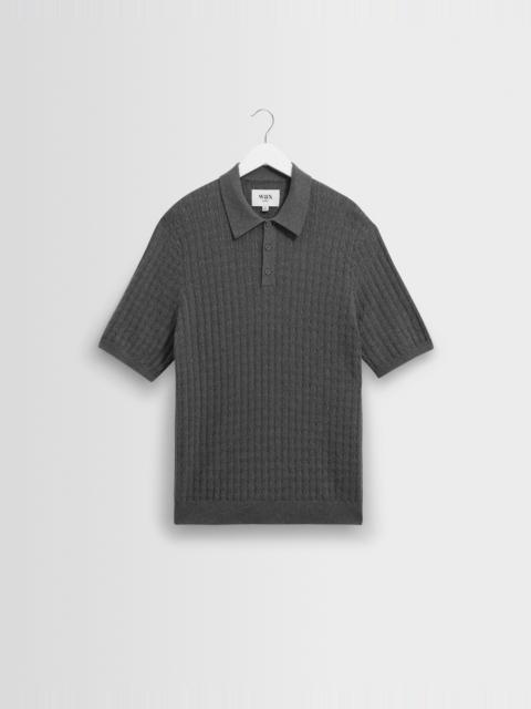 Wax London Naples - Grey Marl Diamond Stripe Knitted Polo