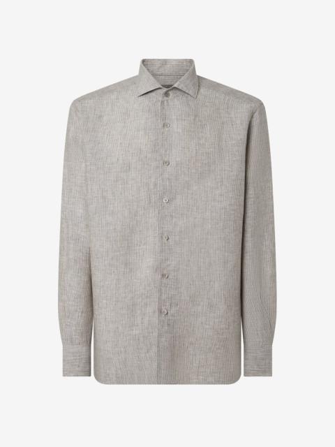 CORNELIANI Pure linen shirt with brown stripes