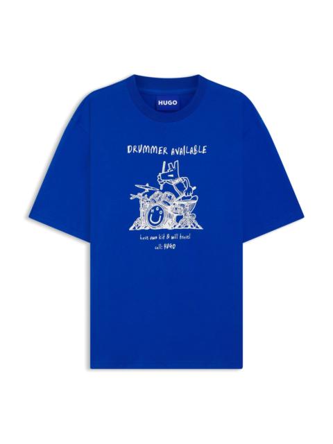 HUGO LOGO-ARTWORK T-SHIRT IN COTTON JERSEY