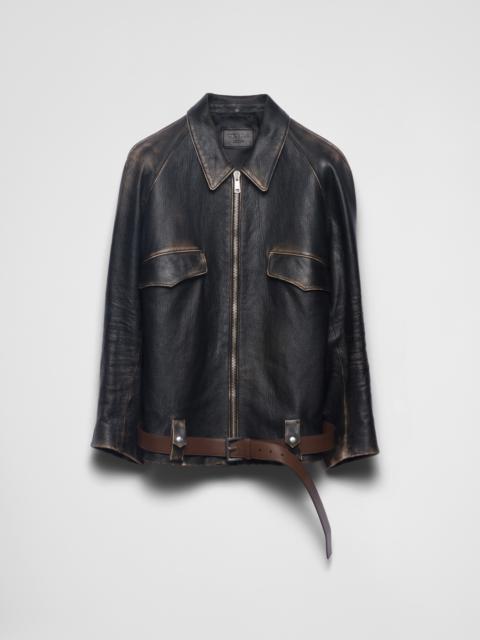 Leather blouson jacket