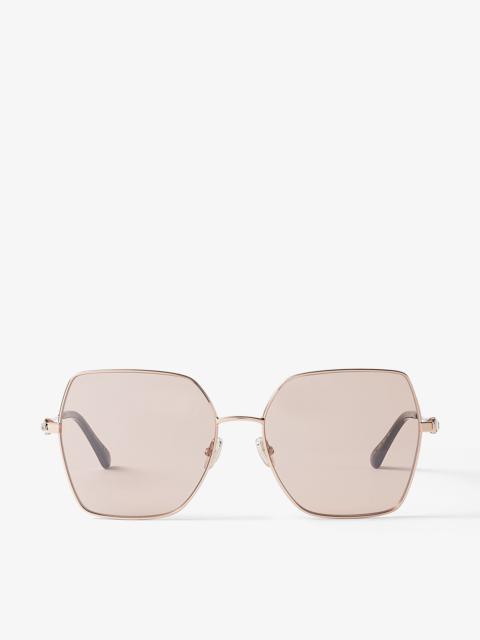 JIMMY CHOO Reyes
Nude and Copper Gold Square-Frame Sunglasses with Swarovski Crystal