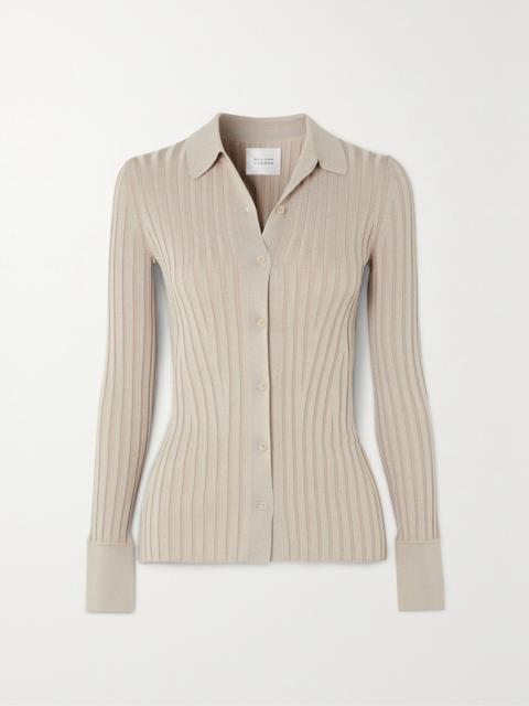 GALVAN Rhea Metallic Ribbed-knit Shirt