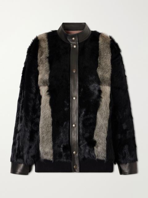 Valentino Leather-trimmed shearling jacket Black