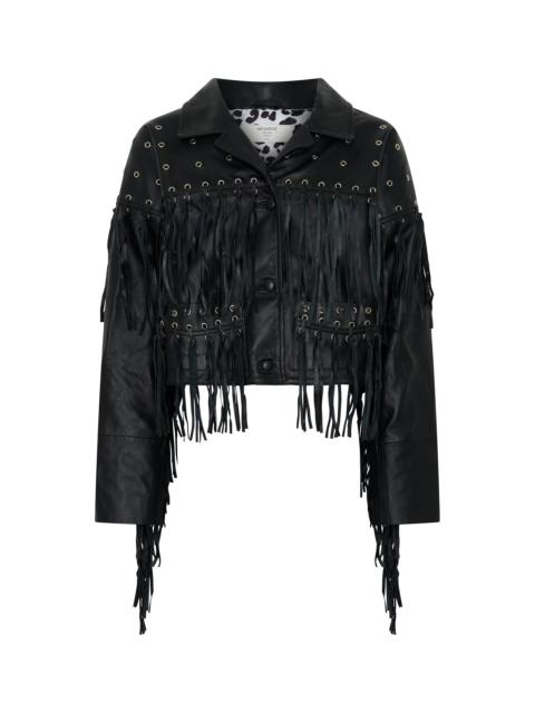 ONE TEASPOON Rogue Rodeo Fringed Cropped Leather Jacket - Black