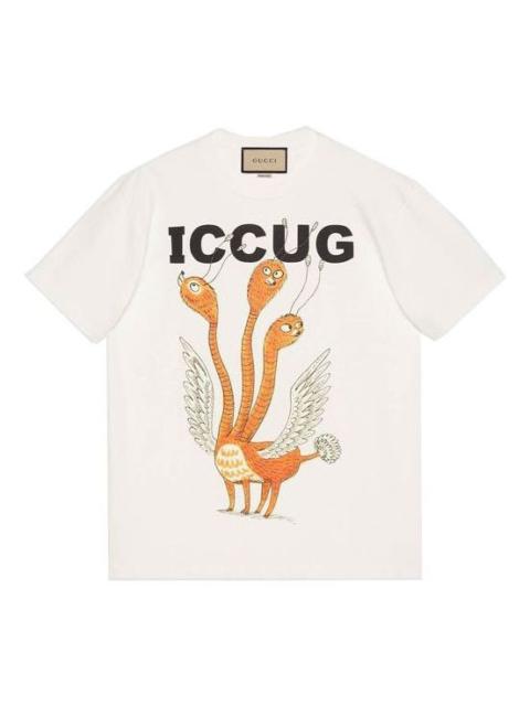 GUCCI Men's Gucci SS21 Round Neck Printing Short Sleeve Beige T-Shirt 548334-XJDJV-9095