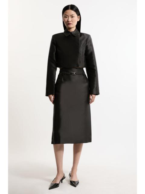 KAREN MILLEN Satin Twill Belted Tailored Midi Skirt