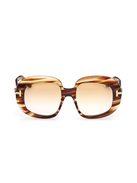 TOM FORD Women's ICON 53MM Round Sunglasses - Striped Brown Yellow