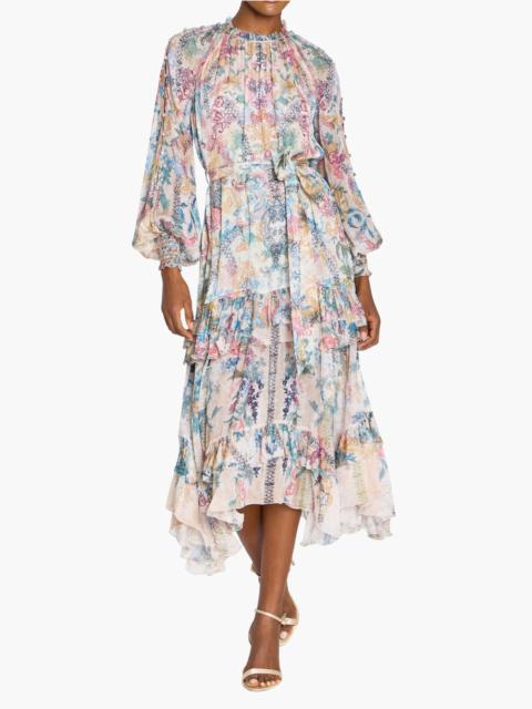 Marchesa REVERIE BELTED RUFFLE MIDI DRESS
