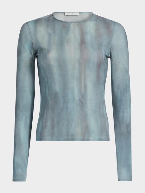 Vince Printed Long-Sleeve Crewneck Tee