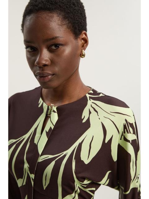 KAREN MILLEN Floral Print Keyhole Tie Detail Crepe Long Sleeve Mini Dress