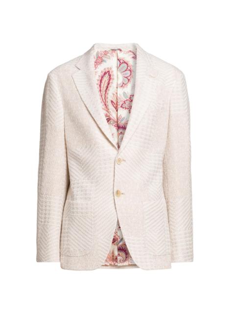 Etro Men's J-Cream Textured Patchwork Wool-Blend Knit Blazer - Beige