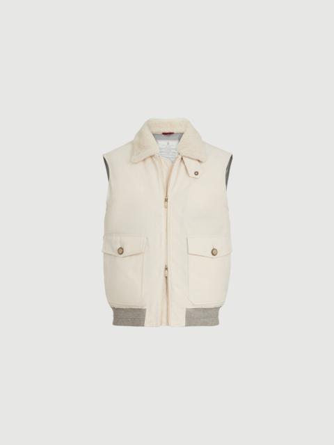 Brunello Cucinelli Waxed techno cotton down vest with detachable shearling collar