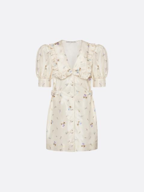 Alessandra Rich FLORAL-PRINT SILK TAFFETA MINI DRESS WITH BUCKLES