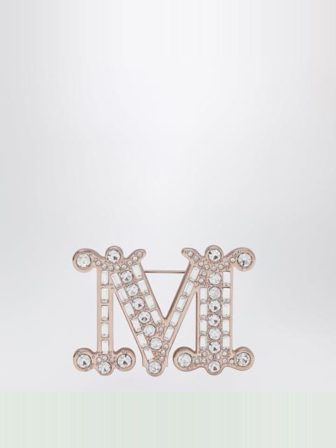 Max Mara Monogram brooch with micro crystals in metal, crystal